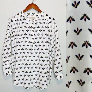 Ann Taylor Loft Novelty Print Bug Fly Bee Patterned Long-sleeve Blouse New XS